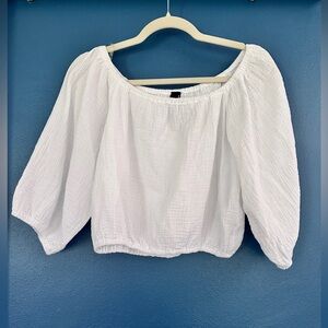 bobi White Smocked Puff Sleeve Crop Top
